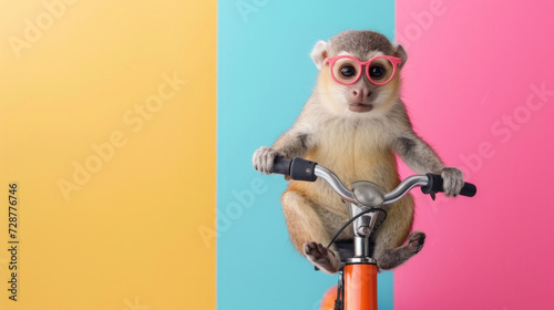 funny cute animals on a scooter. driving animals on a bright colored yellow background. Funny screensavers. leisure. drive. extreme. Funny animals. photo