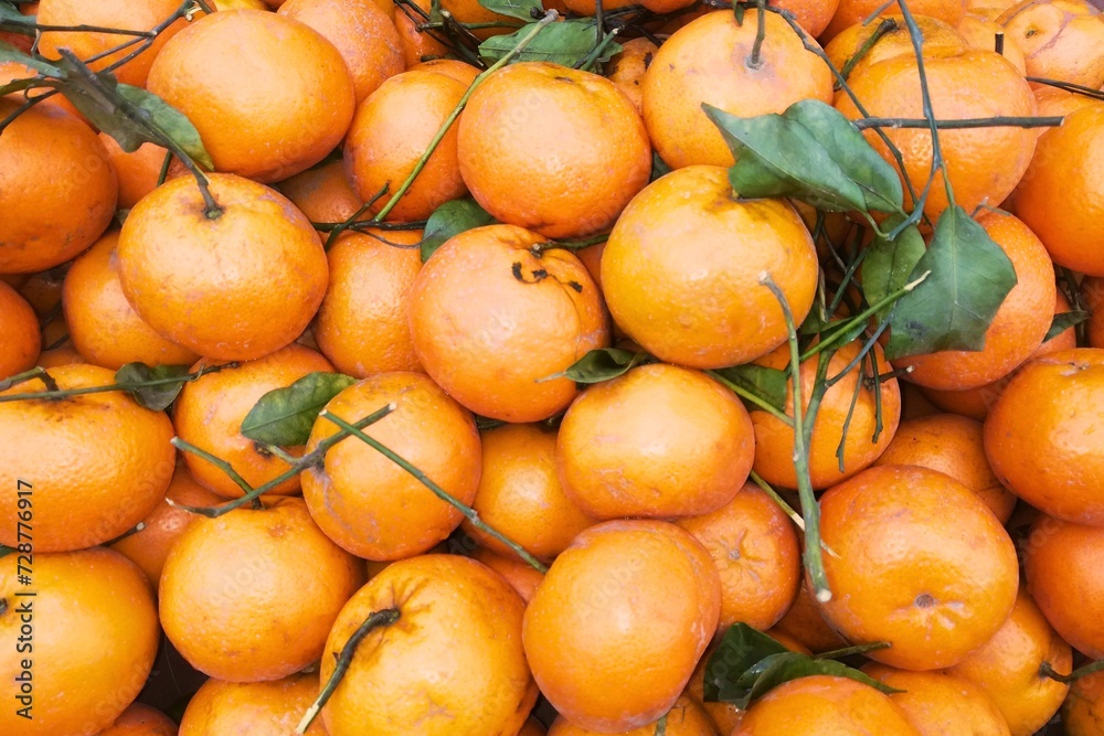 Fresh Orange with Leaves at Fruit Shop, Fruit Background Fresh Orange with Leaves at Fruit Shop, Fruit Background