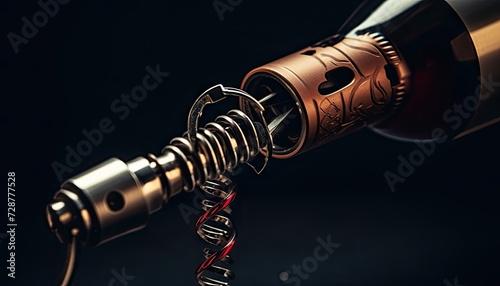 Close Up of a Wine Bottle With a Corkscrew