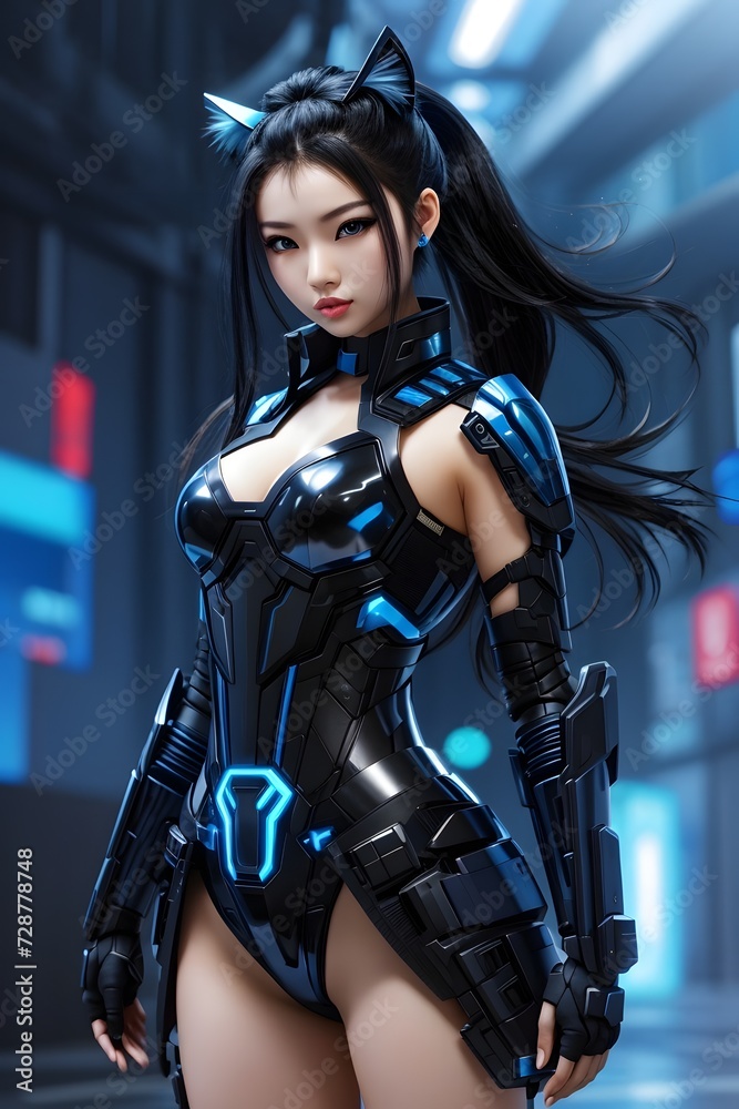 Cyber Anime Girl, Cyber Girl, Cyber Anime, Futuristic Anime Girl, Cyber Anime Girl Wallpaper, Anime Girl, AI Generative