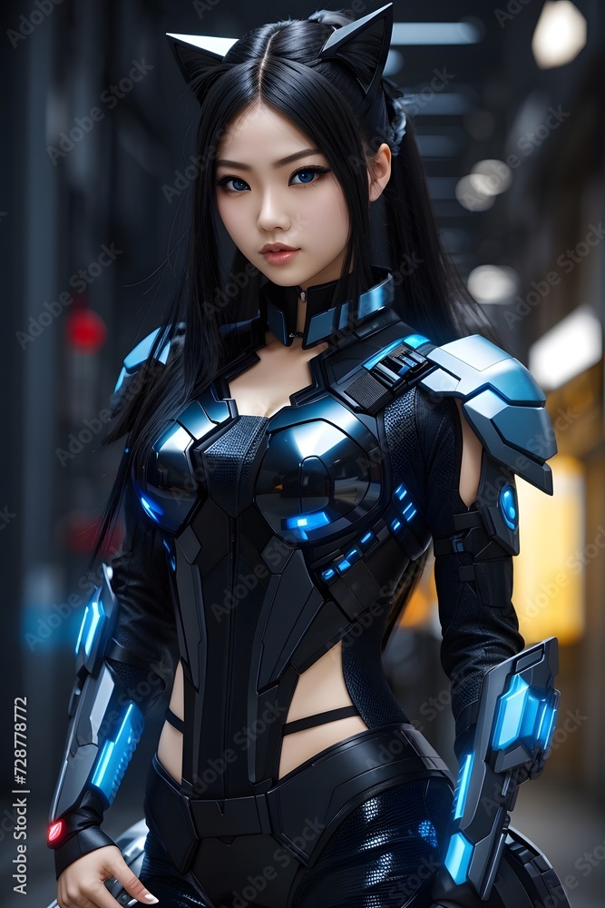 Cyber Anime Girl, Cyber Girl, Cyber Anime, Futuristic Anime Girl, Cyber Anime Girl Wallpaper, Anime Girl, AI Generative