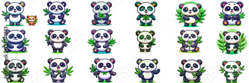 Set of kawaii panda in sticker style.