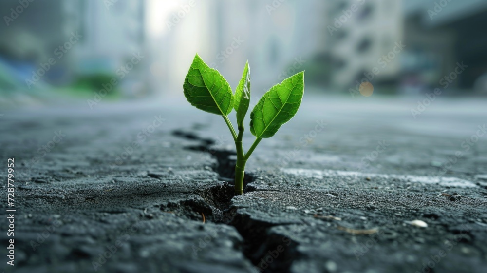 green plant growing from crack in asphalt green plant growing from crack in asphalt