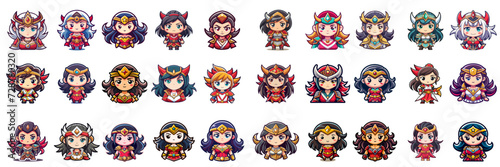 Wallpaper Mural Set of kawaii warrior girl in sticker style. Torontodigital.ca