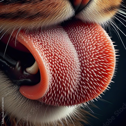 Cat tongue licking camera lens, papillae visible photo