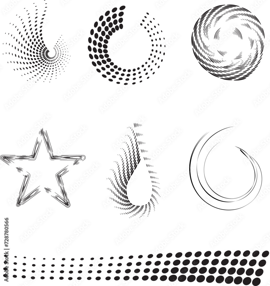 Set of abstract symbols with points and lines Set of abstract symbols with points and lines
