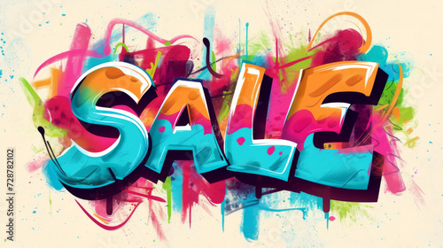 The word Sale is written on the wall in graffiti style. Spray paint street art discount. 