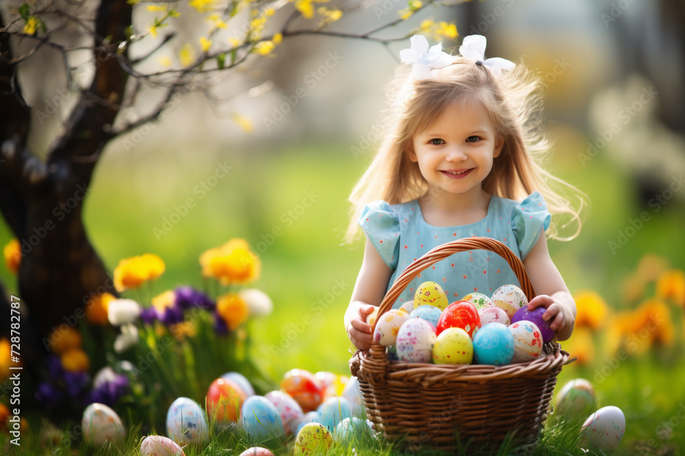Fototapeta premium little girl with easter eggs