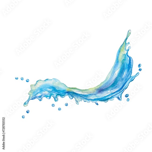 Splashes of water. Watercolor illustration isolated on white background. Greeting cards, invitations, banners, covers, labels, packaging.
