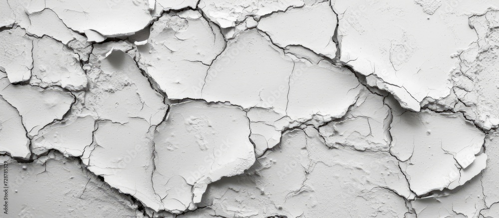 Cracked light gray plaster wall texture.