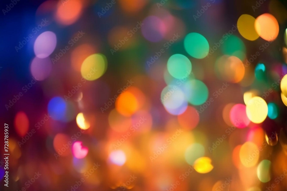 Colorful backdrop with blurred, sparkling lights in the style of bokeh. Generative AI