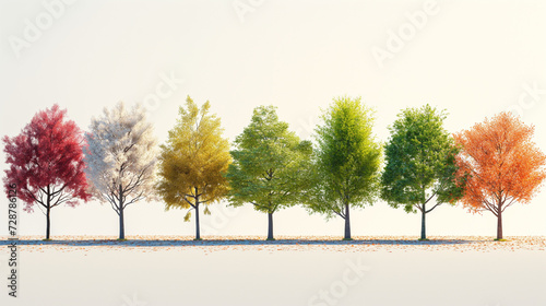 A Row of Trees With Different Colored Leaves