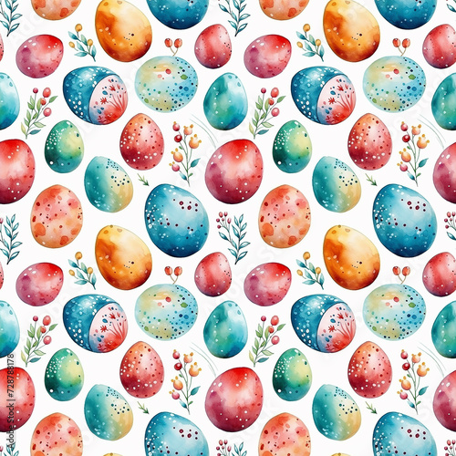 cute watercolor vivid easter eggs on white background. seamless pattern. tile
