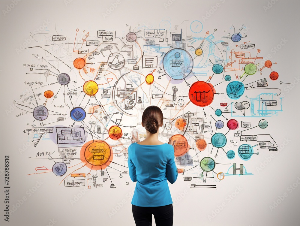 Person creating a mind map to visually analyze and find solutions to a complex problem.