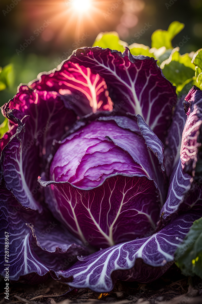 Obraz premium harvest of red cabbage in the garden