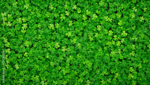 Green Saint Patrick’s Day background with clovers and shamrock, Saint Patrick’s Day template, web design, pattern, model, website banner