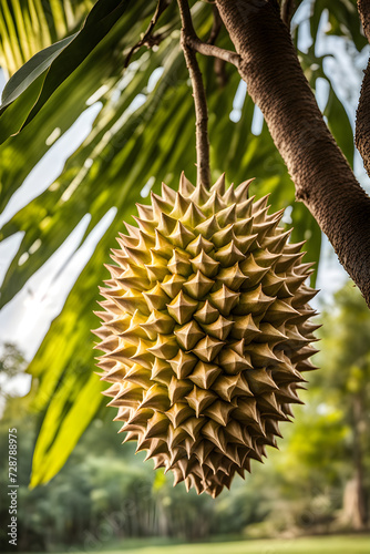 durian growing on a tree in the garden