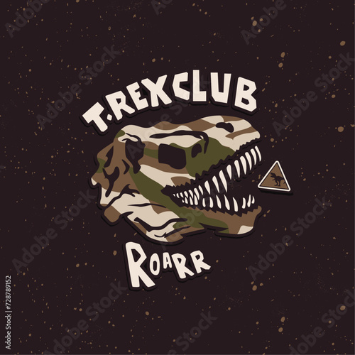 Tyrannosaurus rex or T-rex vector logo. T-shirt print design. Fossil t-rex dinosaur skull.