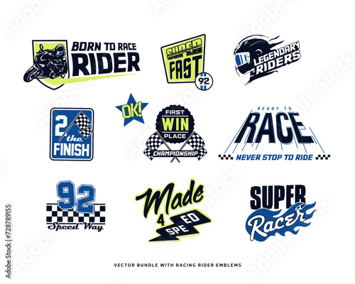 Kid speed motor racing team cute vector badge label embroidery collection.
