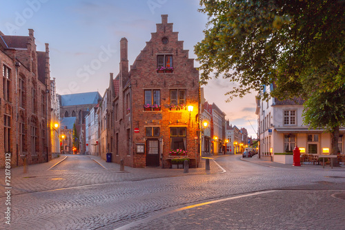 The Simon Stevin Square during evening blue hour, Bruges, Belgium