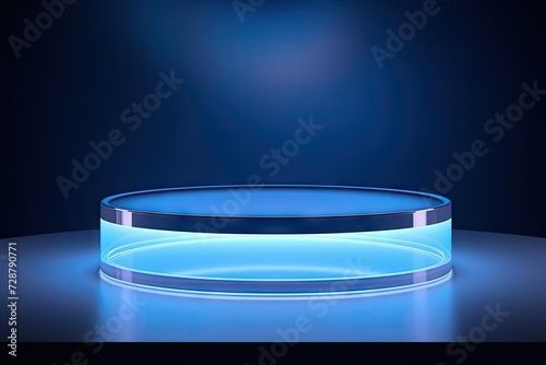  Futuristic Glowing Blue Circular Stage on a Dark Background with Spotlight
