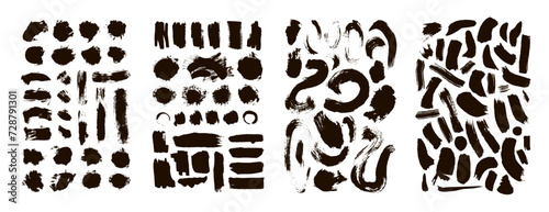 Big vector set of hand drawn grunge smudges, circles, blots, stamps, splatters, brush marks, brush strokes by ink.