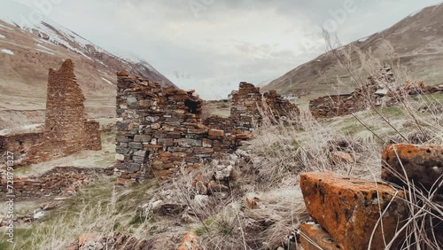 Lisri is the largest tower complex in North Ossetia. Ziggurat of the North Caucasus. The castle settlement in the Mamison gorge. The village of Lisri in the upper reaches of the Mamisondon River. photo