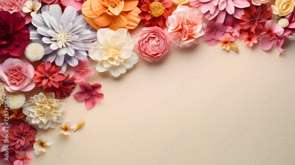 A white background topped with flowers,,
AI generated Generative AI, Valentine's Day background, muted colors, holiday photorealistic aesthetic background Pro Photo

