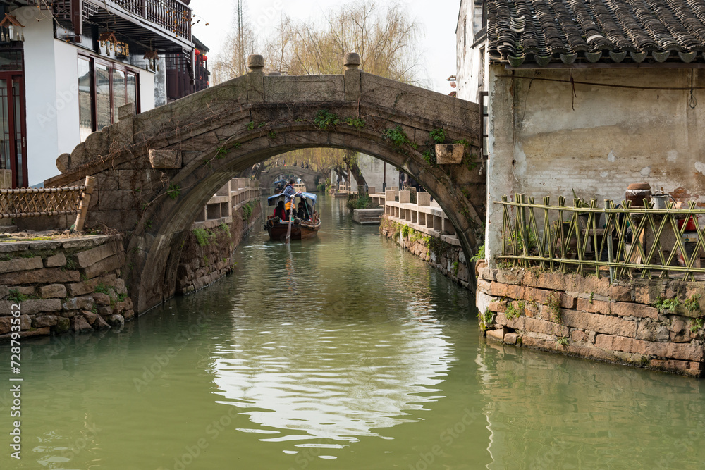 Traditional scenery of the ancient water town of Zhouzhuang in Shanghai, China