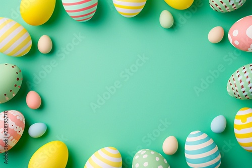 Colorful Patterned Easter Eggs on a Vibrant Green Background