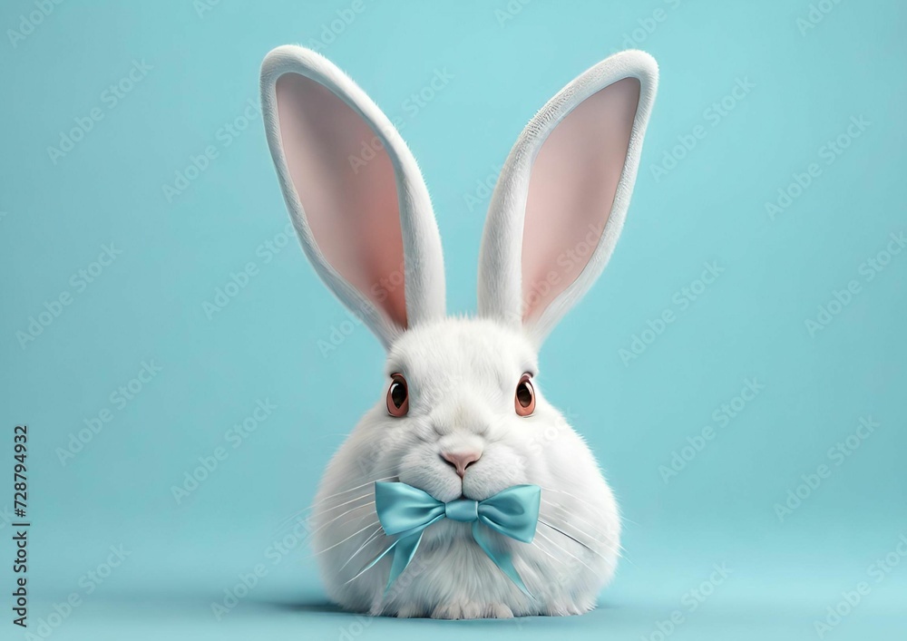 Easter themed blue backdrop with a bunny