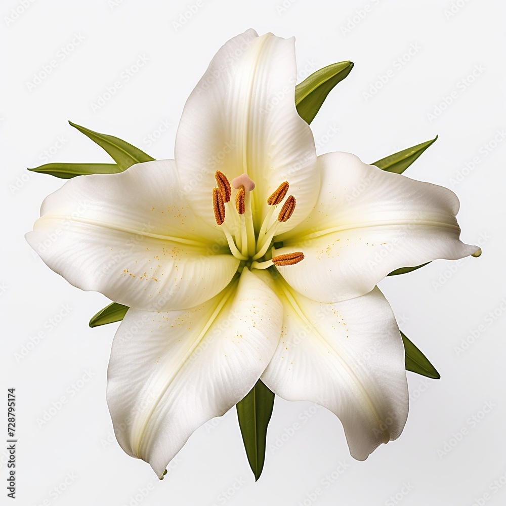 A single piece of lily top view isolated on white background A single piece of lily top view isolated on white background