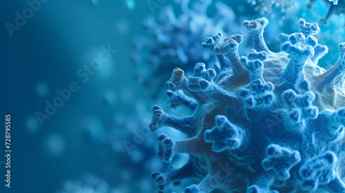 Close-up of a Virus cell in blue, captured in macro detail, and isolated on a clean background.