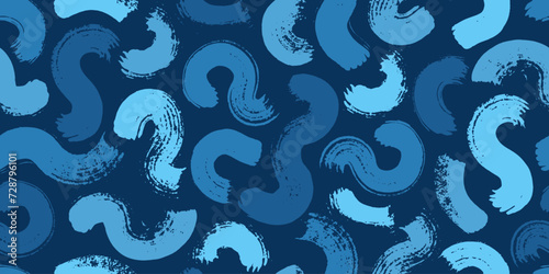 Dirty blue, navy pattern. Gruge texture seamless background. Watercolor endless repeat backdrop. Vector tye die pattern. Sea, ocean texture. Curves.
