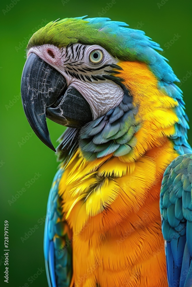 Obraz premium Serene African Macaw Parrot Showcasing Intricate Feather Patterns and Curved Beak