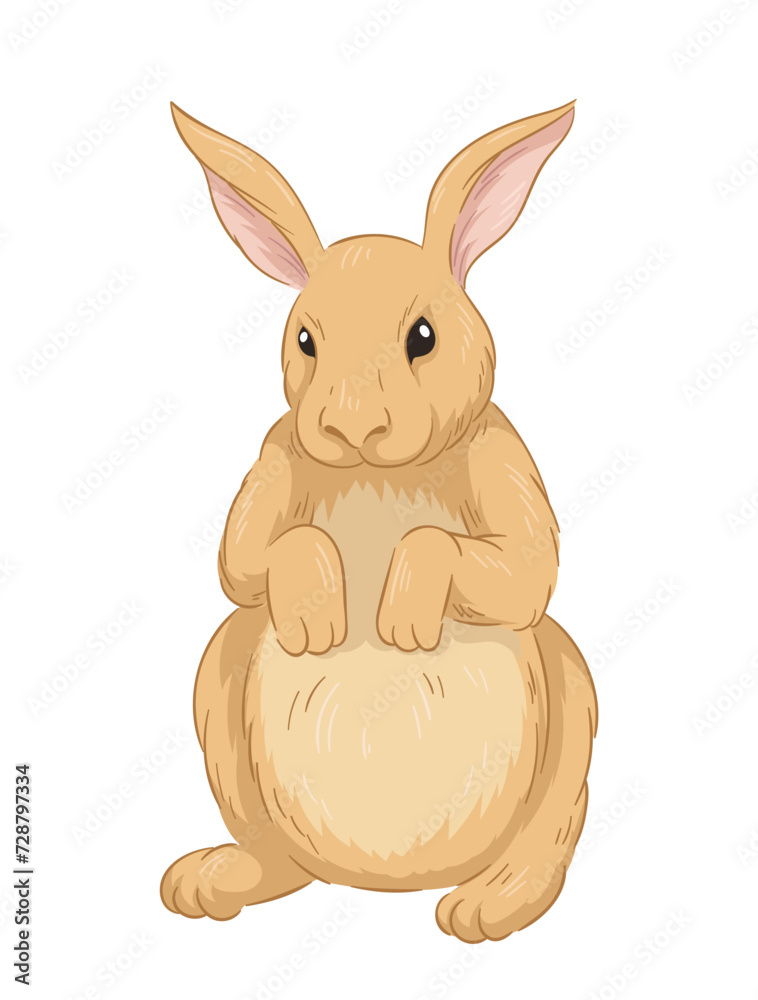 Cute fur rabbit concept. Sketch of forest dweller. Hand drawn art. Adorable bunny. Wildlife and fauna. Graphic element for website. Cartoon flat vector illustration isolated on white backgroun