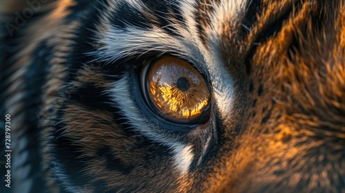 Tiger Eye and Fur Texture Close-Up  Deep Amber and Intricate Whiskers