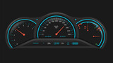 Car dashboard. Vehicle performance monitoring indicators and gauges, fuel level and speedometer ui vector illustration