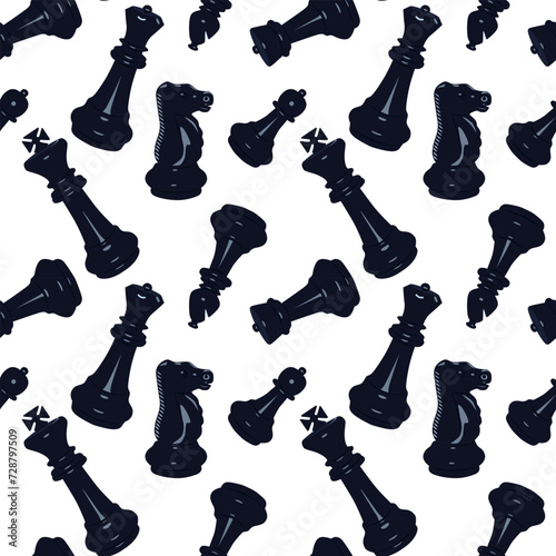 Black chess pieces pattern. Vector illustration. For print.
