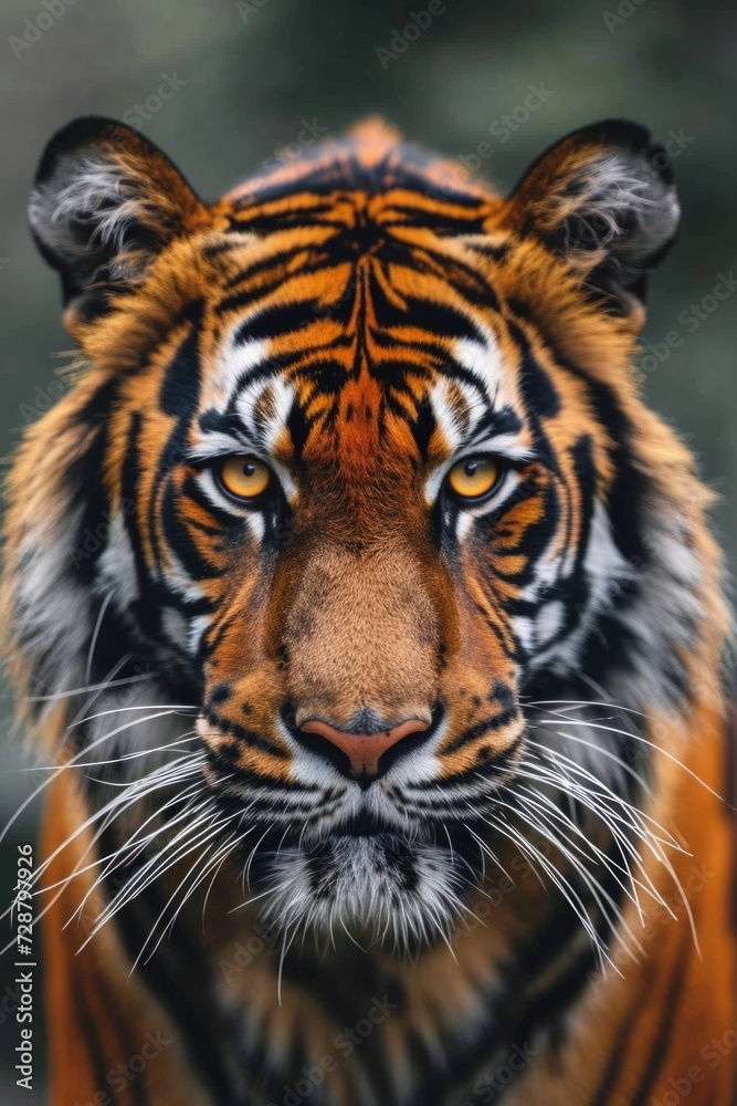 Close-Up of Bengal Tiger with Vivid Orange and Black, Focused Gaze