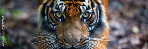 Close-Up of Bengal Tiger with Vivid Orange and Black  Focused Gaze
