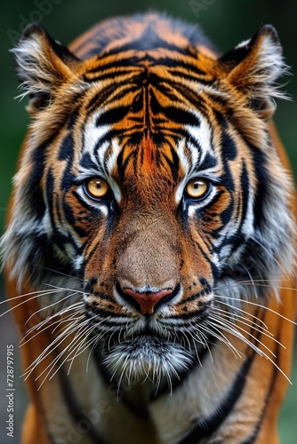 Piercing Amber Eyes of a Bengal Tiger Against a Blurred Background