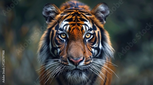 Piercing Amber Eyes of a Bengal Tiger Against a Blurred Background