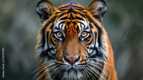 Bengal Tiger's Intense Gaze: Close-Up with Orange Fur and Black Stripes © Landscape Planet