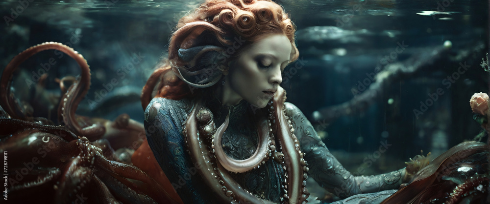 In the exquisite composition, a resplendent tentacled alien of majestic