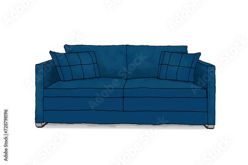 Hand-drawn illustration of a couch digitally colored on a transparent background