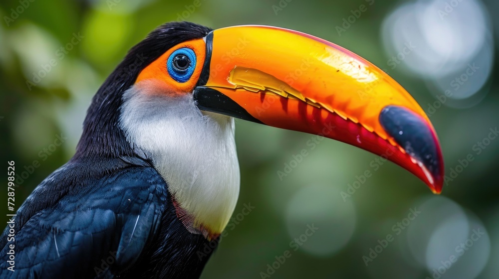 Naklejka premium Vibrant Toucan Mid-Call: Black Feathers and Blue Eye Ring