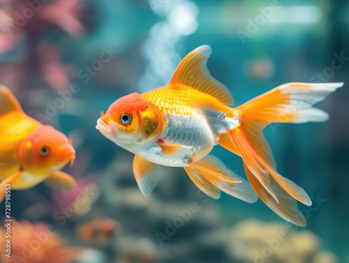 Goldfish swimming in a glass tank