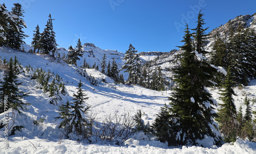 Winter scenery with fresh snow on mountain slopes