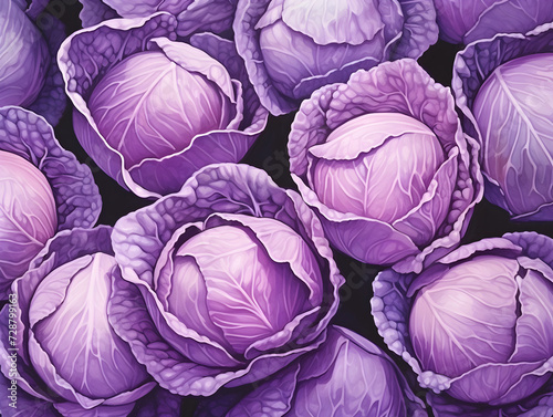 Illustration background with purple cabbages 
